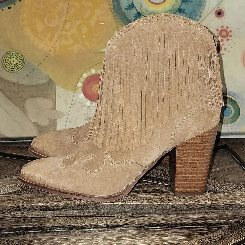Sam Edelman Benjie Brown Suede Carmel Zipper Heeled Ankle Booties Size 9.5